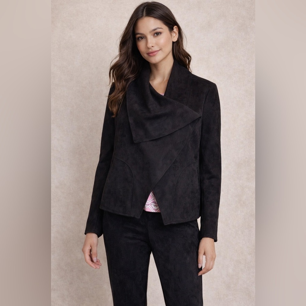 Anne Klein Elegant Black Suede set with Pants and Jacket